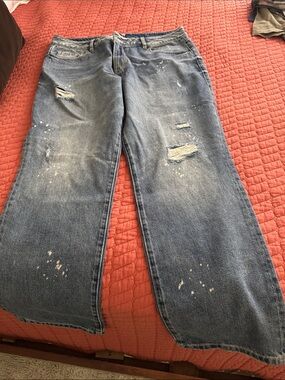 CAbi Blue Distressed Wide-Leg Jeans